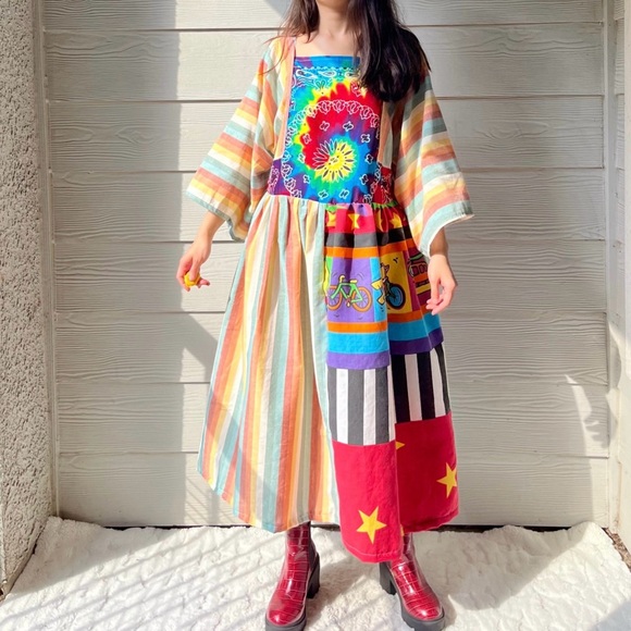 Rainbow&Vintage Fabric | Handmade Quilted Bandana Dress SKU 06052 Rainbow - Picture 10 of 10